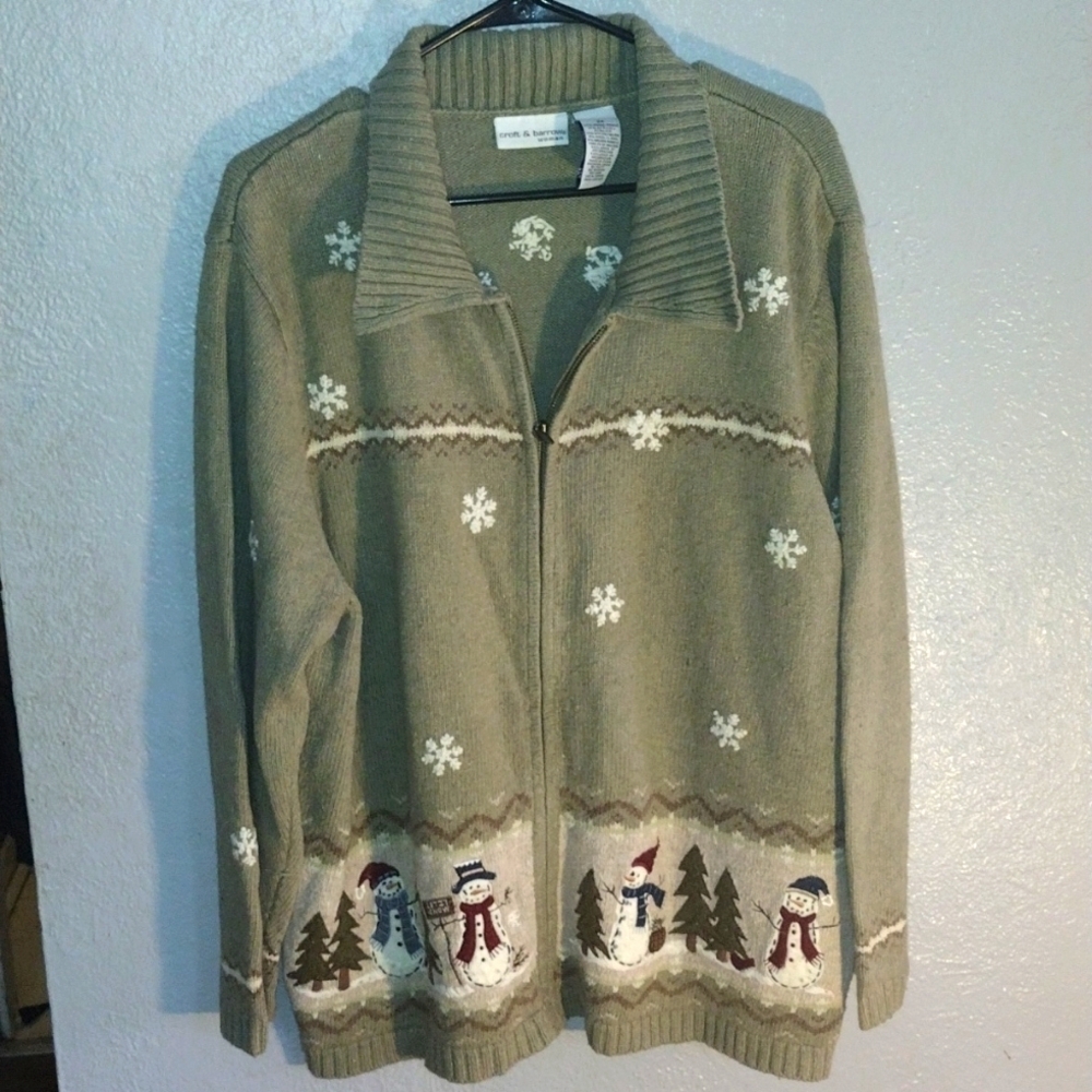 Sage Green Snowman Wool/Angora Blend Christmas Sweater 2X